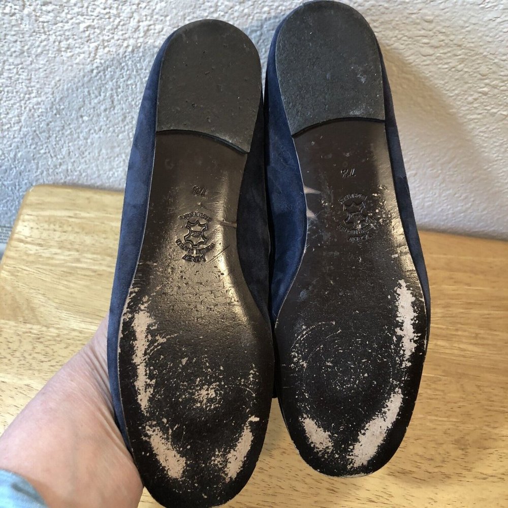 Blue Suede Leather Ballet Flats J Crew Ribbon Bow  Slip On Italy Women's… - Picture 8 of 10